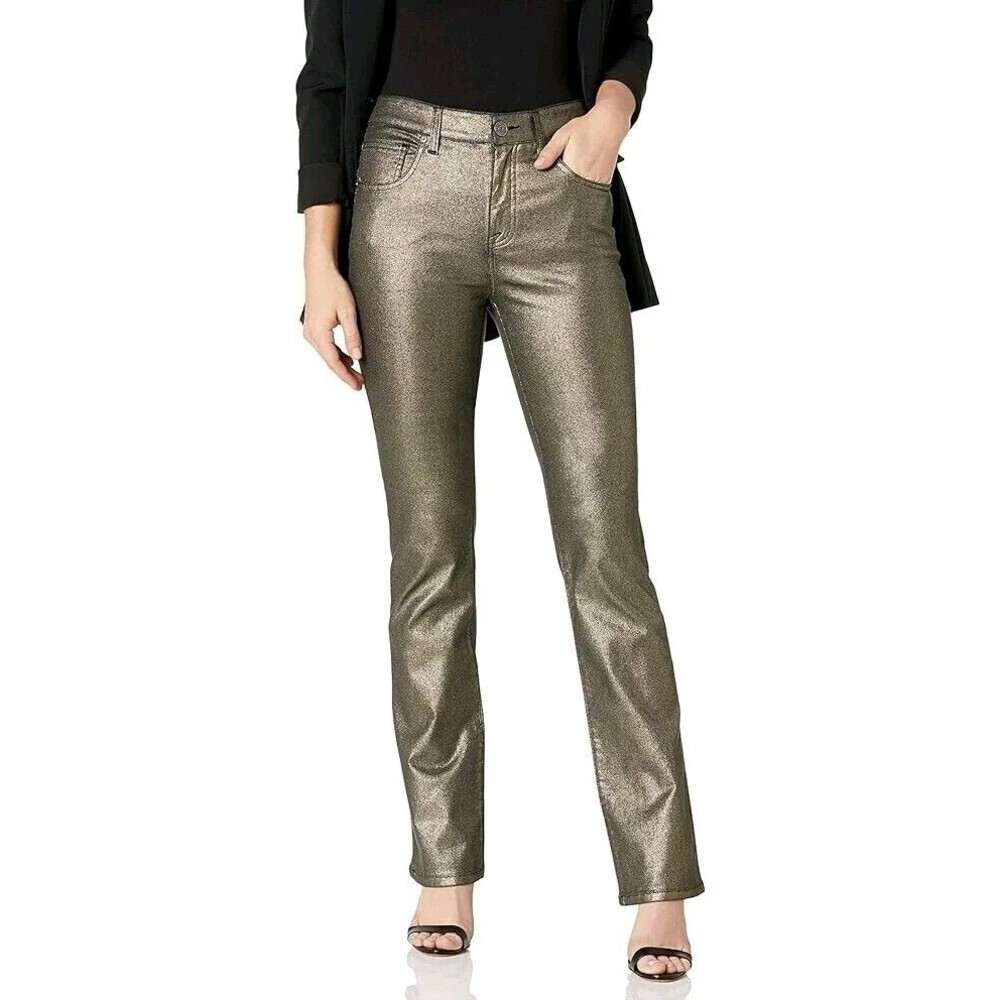 Joie Park Women Black Brushed Gold Stretchy Skinny Bootcut Jeans Sz 4